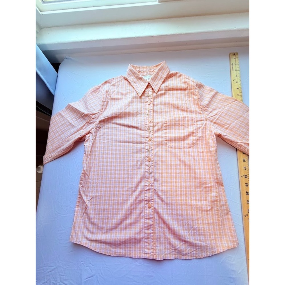 VTG Cottagecore Gingham Embroidered Cotton Button Down Shirt - Small